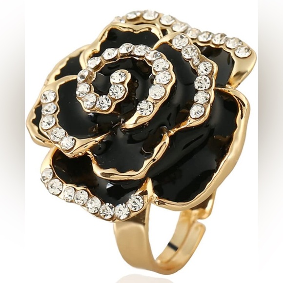 Rose Cubic Zirconia Adjustable Rhinestone Gold Plated Ring - Picture 1 of 9